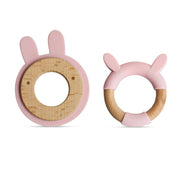 BooginHead Silicone & Wood Teething Rings, Pink Bunny