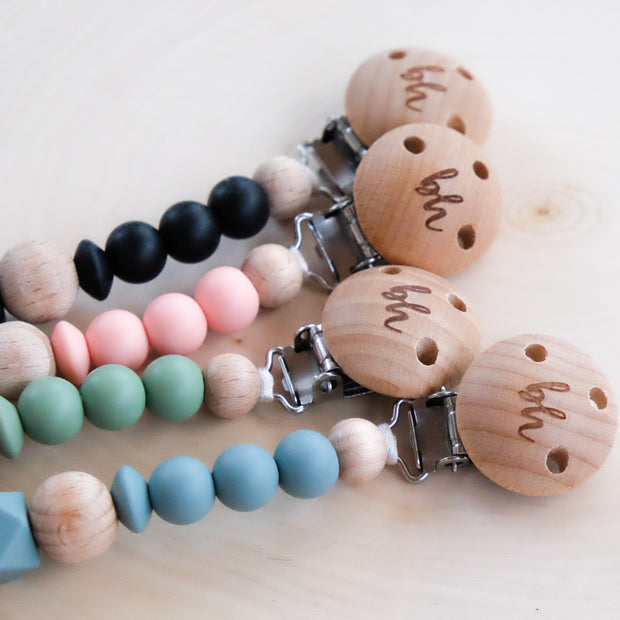Wood Beaded Pacifier Clips