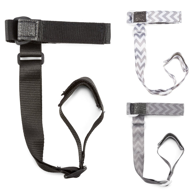 3 pack of  BooginHead SippiGrip in black, gray and dark gray GoGo Chevron and gray and white Chevron  with adjustable straps. Keep bottles and sippy cups clean and off the floor with the cup holders. Attaches toddler sippy cups, bottles or toys to a highchair or stroller. 