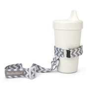 BooginHead SippiGrip in Gray Chevron keeps sippy cup or baby bottle from falling on the ground getting dirty or lost. Keeps baby items off the ground and clean. Gray and white modern design
