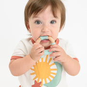 Baby using BooginHead Silicone & Wood teething rings, Blue Bear