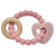 BooginHead silicone & wood teether, pink heart